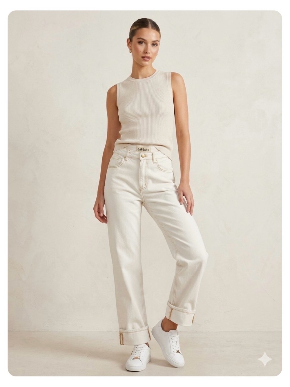 Womans Cream Straight-Leg Chinos
